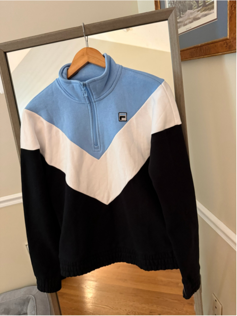 Women's Fila Colorblock Quarter-Zip Sweatshirt Size S Black White Blue